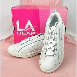 NEW LA Gear Sissy II White Leather Lace Up Low Top Sneakers Trainers w Box 10
